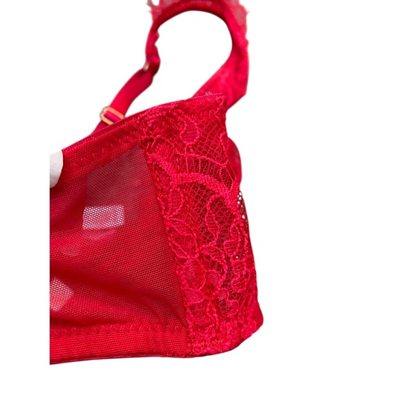 Victoria's Secret Dream Angels unlined plunge Vibrant Red Lace Bra 32b - Picture 8 of 12
